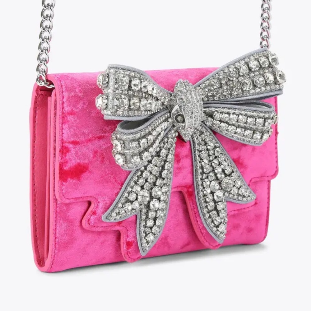 🩷 Kurt Geiger Shoreditch Bow Handbag Pink Velvet